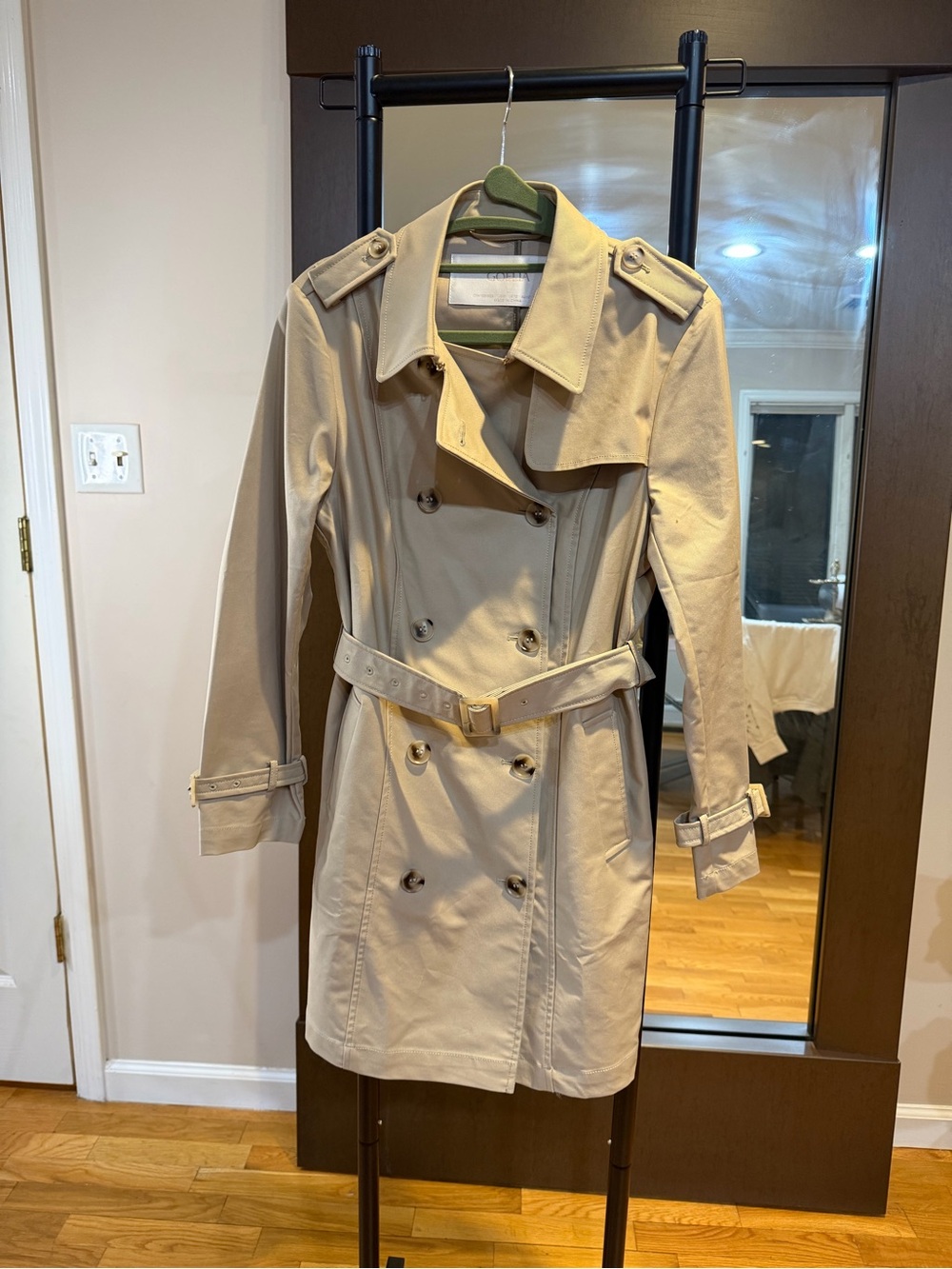 Goelia Women's Beige Double-Breasted Trench Coat with Belt